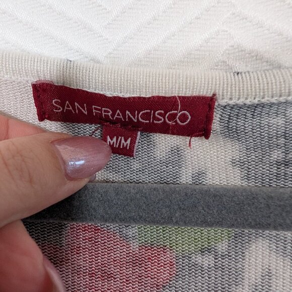 San Francisco Lightweight Knit Floral Print Top Cowl Neck Sleeve Ties Medium - Picture 6 of 12